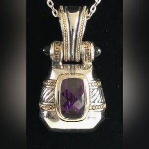 Vintage TJ Renaissance Revival Design 2 tone Silver and Gold Amethyst Pendant